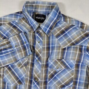 Vintage Wrangler Mens Long Sleeve Plaid Pearl Snap Western Shirt Large